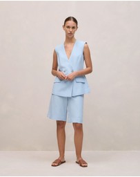 Trenery - Tailored Double Breasted Vest in Blue Marble