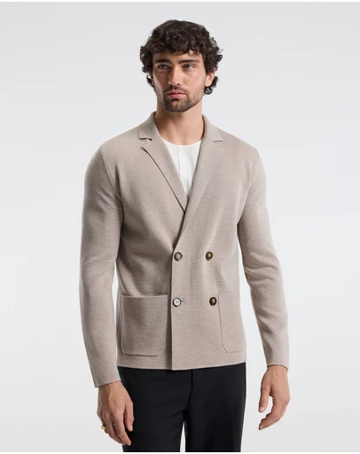 Calibre - Double-Breasted Merino Wool Cardigan Neutral