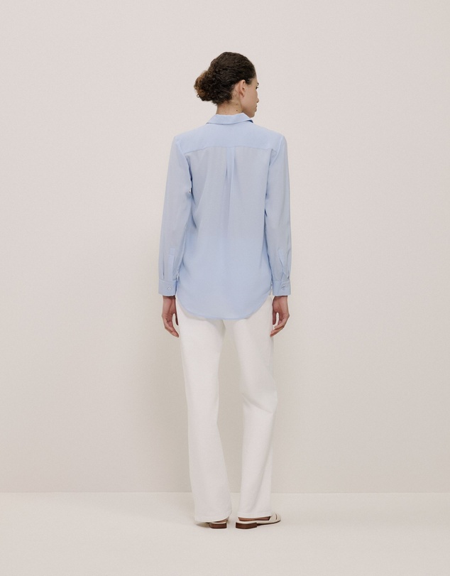 Trenery - Silk Concealed Placket Shirt in Blue Marble