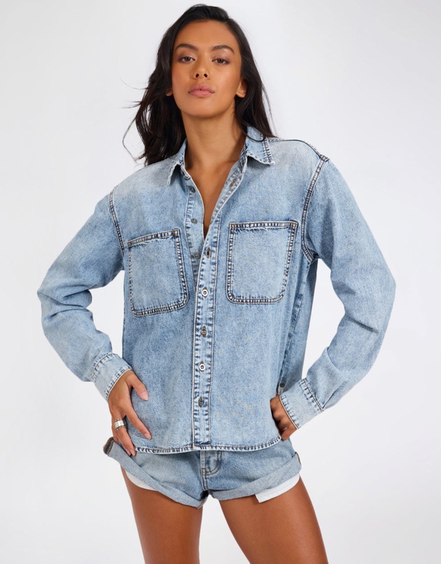 ONE TEASPOON - Nixie Classic Fit Denim Shirt - Acid Blue