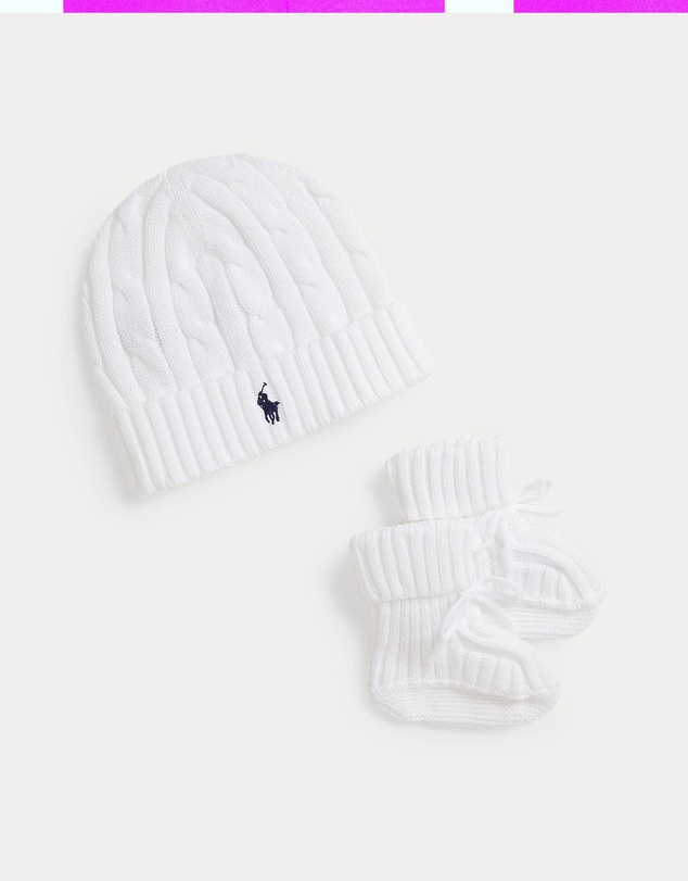 Polo Ralph Lauren - Cable-Knit Cotton Beanie & Bootie Set - ICONIC EXCLUSIVE - Babies
