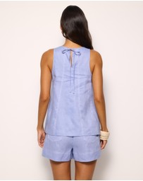 AERE - Contrast Stitch Linen Top
