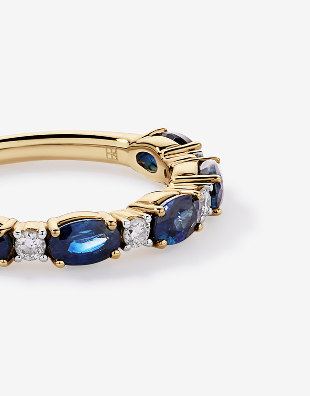 Michael Hill - Australian Sapphire & 0.12 Carat TW Diamond Alternating Ring in 10kt Yellow Gold