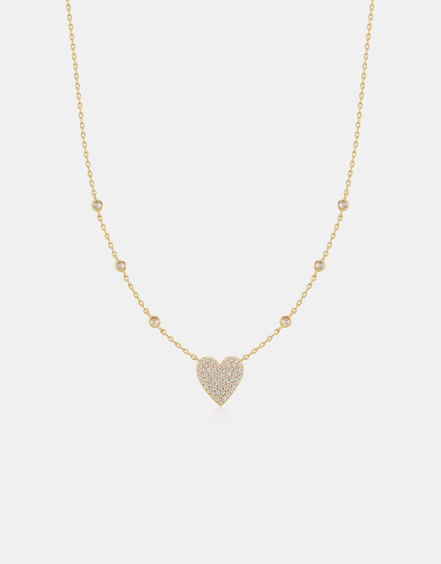 Ania Haie - Gold Pave Heart with Bezel Station Necklace