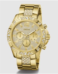 GUESS - Multi-function Men's 48mm Champagne Dial with Crystals and Gold-Tone Strap