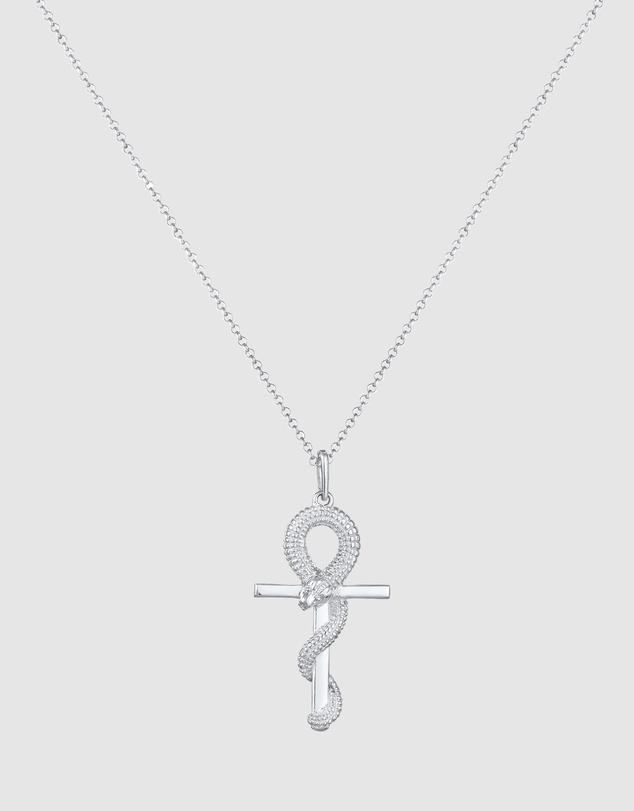 Kuzzoi - ICONIC EXCLUSIVE - Long Necklace with Cross Snake Pendant in 925 Sterling Silver