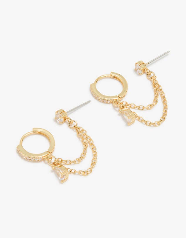 Lovisa - Gold Plated Cubic Zirconia Pear Layered Chain Huggie Earrings