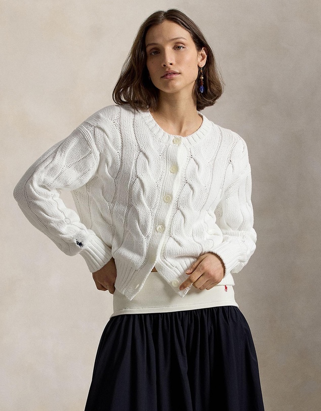 Polo Ralph Lauren - Cable-Knit Cotton Crewneck Cardigan - The ICONIC Exclusive