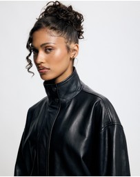 Lover - Byron Oversized 100% Leather Funnel Neck Bomber Jacket