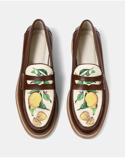 Duke + Dexter - Wilde Chestnut Lemon Raffia Penny Loafer - Men's