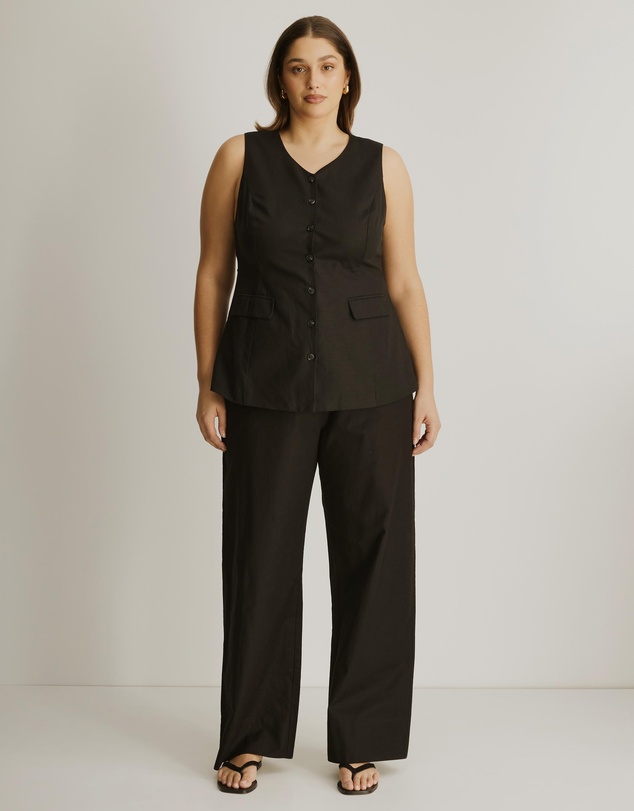 Atmos&Here Curvy - Nora Longline Linen Blend Vest