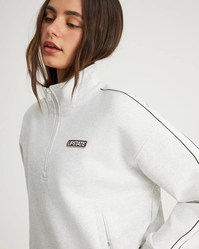 Upstate - Terry Funnel Neck Half Zip Sweat Top - Grey Marle