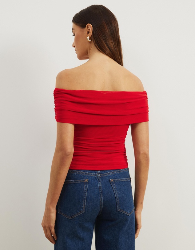 Atmos&Here - Elka Short Sleeve Mesh Off Shoulder Top