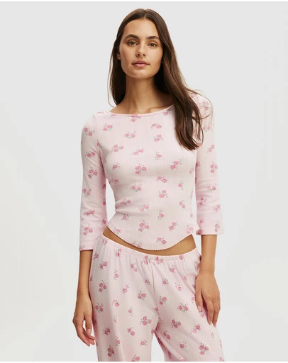 Cotton On Body - Dreamy Soft Pointelle Wide Pants 3/4 Sleeve Top