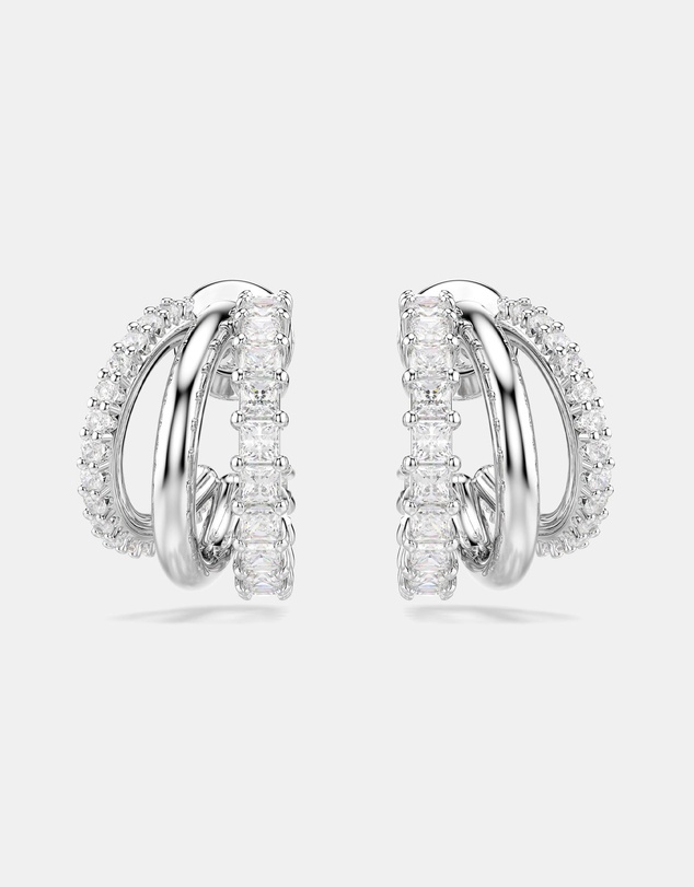 Swarovski - Hyperbola Hoop Earrings, Round Cut, Mini, White, Rhodium Plated