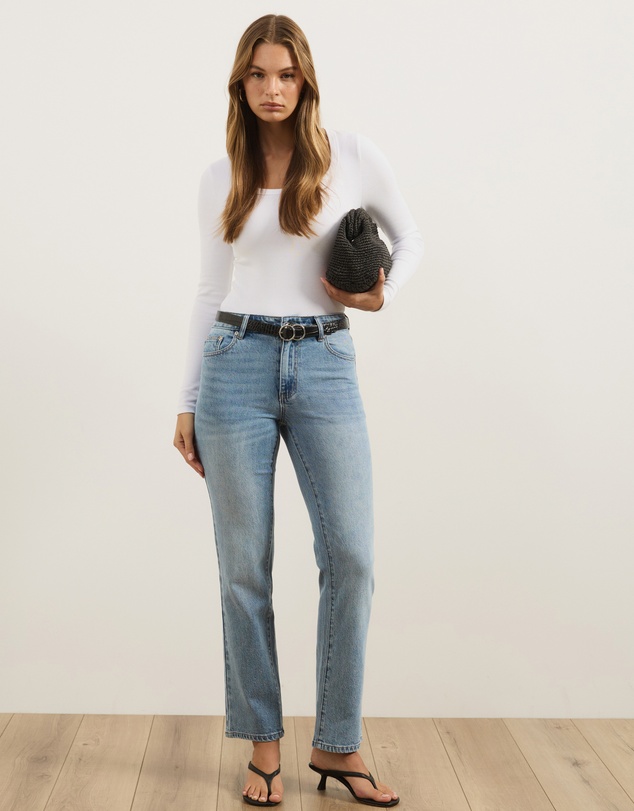 Atmos&Here - Lola Mid Rise Slim Leg Straight Jeans