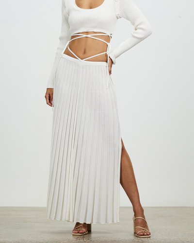 Pleated Knit Tie Skirt