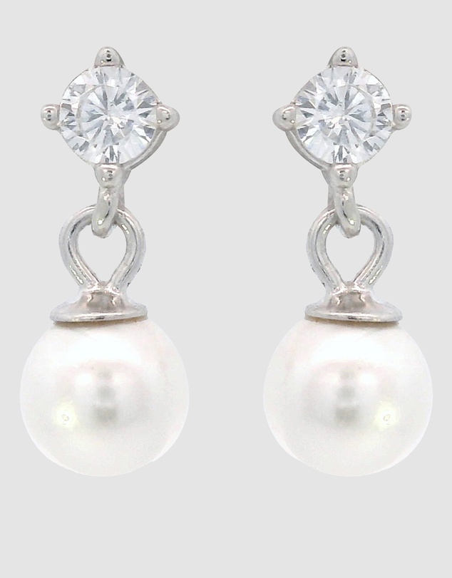 Georgini - Georgini Adagio Touch Of Sparkle Dangle Drop Pearl Earrings Silver