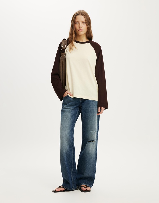 Cotton On - Boxy Raglan Long Sleeve Tee