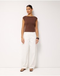AERE - Boat Neck Cap Sleeve T-Shirt