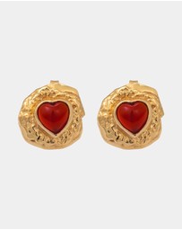 Haze & Glory - ICONIC EXCLUSIVE - Earrings Heart Red Onyx 925 Sterling Silver Gold Plated