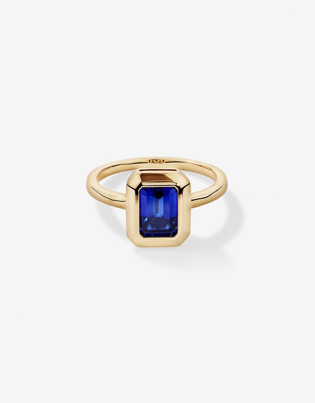 Michael Hill - Emerald Cut Created Sapphire Bezel Ring in 10kt Yellow Gold