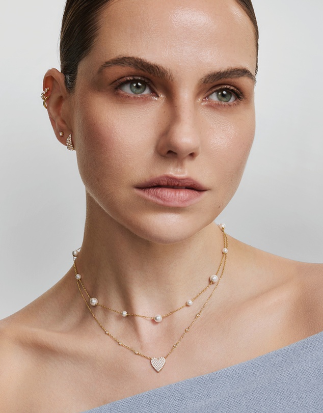 Ania Haie - Gold Pave Heart with Bezel Station Necklace