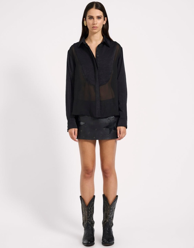 ONE TEASPOON - Sheer Panel Tuxedo Shirt - Black