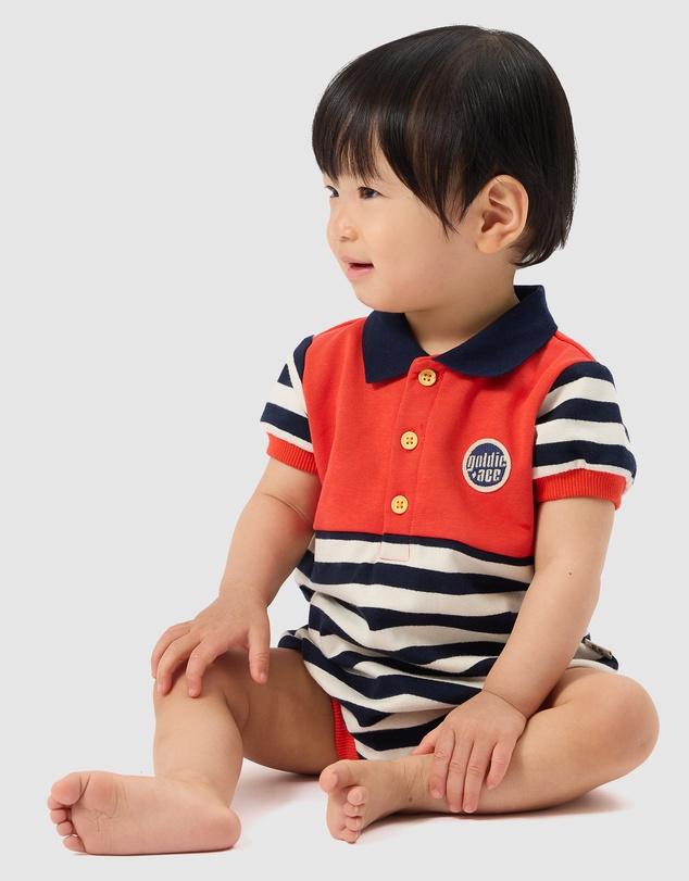 Goldie + Ace - Panelled Stripe Polo Romper - Babies