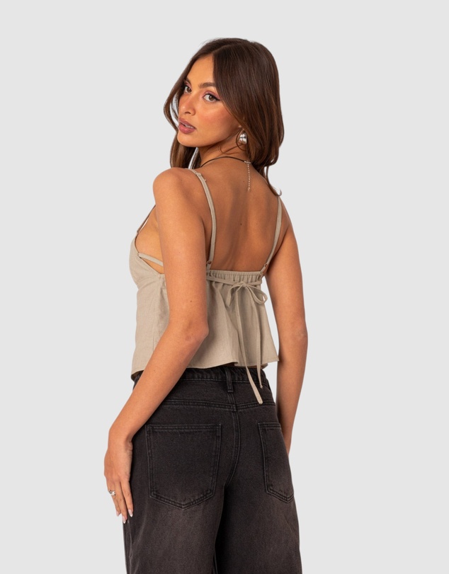 EDIKTED - Linen Look Open Back Top