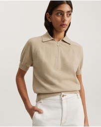 Country Road - Gcs-certified Cashmere Blend Zip-through Knit Polo