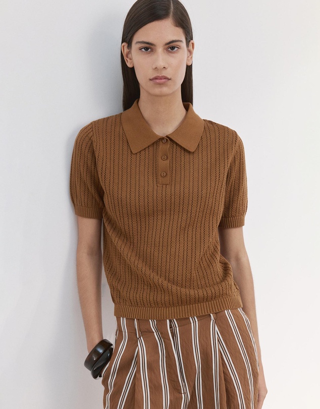 M.N.G - Openwork Knitted Polo-Neck Sweater