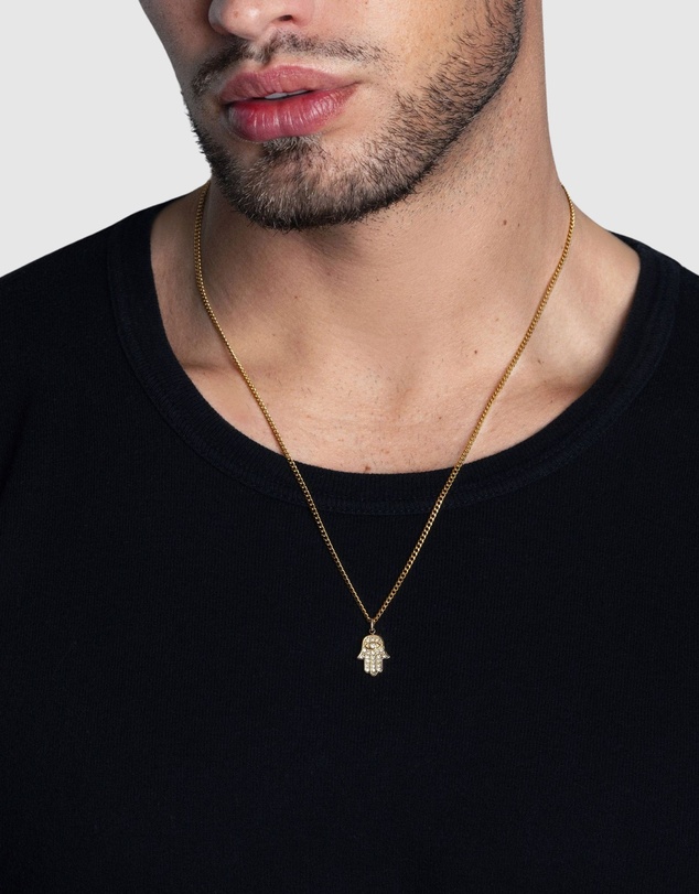 Nialaya Jewellery - Men's Hamsa Hand Necklace in Gold