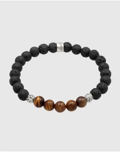 Kuzzoi - ICONIC EXCLUSIVE - Lava and Tiger's Eye Bead Bracelet with Sterling Silver Elements
