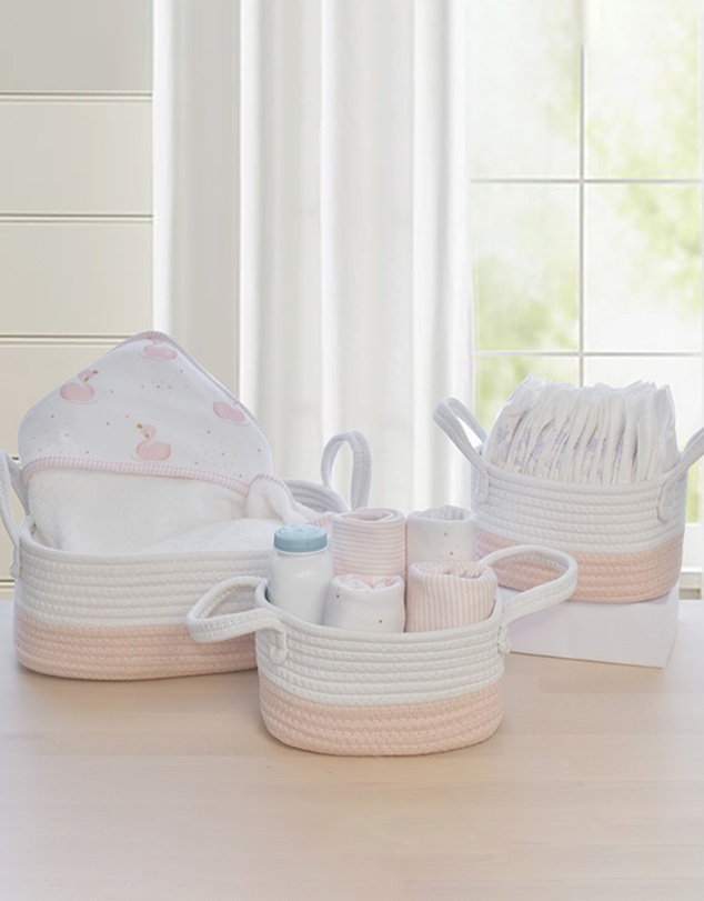 Living Textiles - 3 Pc Cotton Rope Storage Set - Blush/White