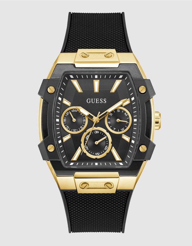 GUESS - GUESS Phoenix Mens Black Gold Tone Multi-function Watch