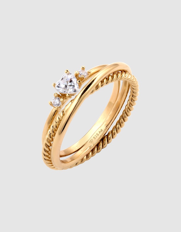 Elli Jewelry - Ring Set Crystal Heart 925 Sterling Silver Gold-Plated