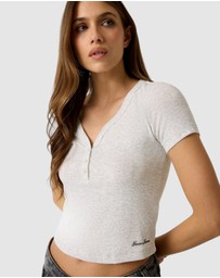 GUESS Jeans - GUESS JEANS Heather Pointelle Henley Top