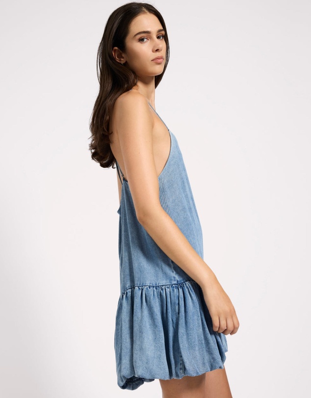 ONE TEASPOON - Tencel Bubble Hem Mini Slip Dress - Washed Blue