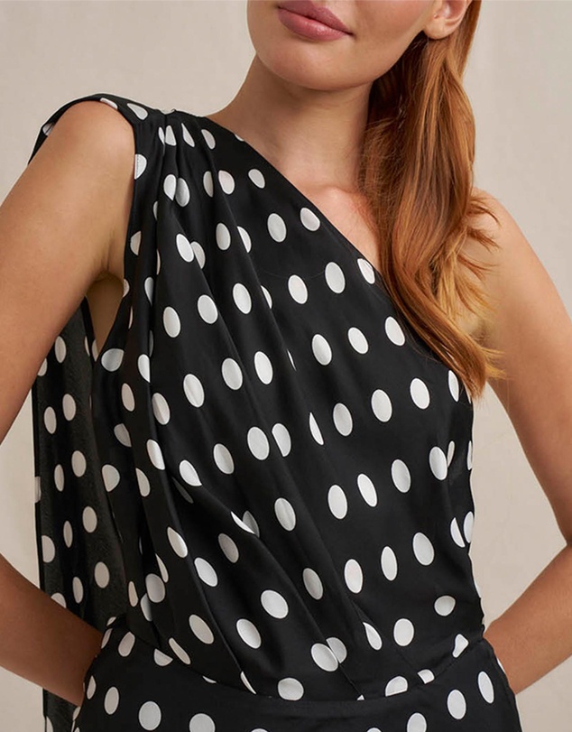 BY JOHNNY. - Dove Drape Polka Ankle Dress