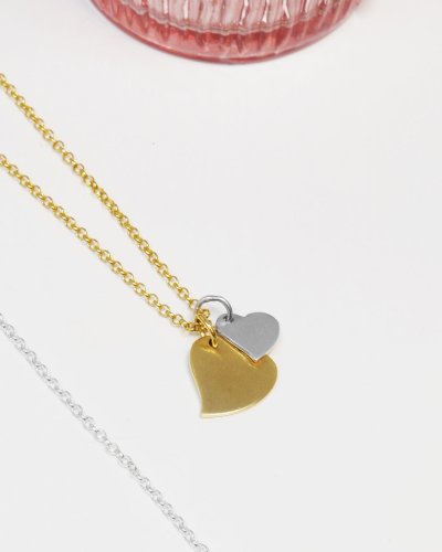 Necklace Set Heart Pendant Bi-Colour in 925 Sterling Silver