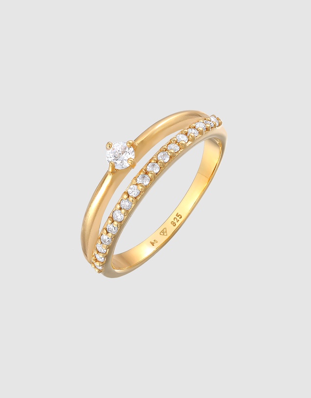 Elli Jewelry - Zirconia Engagement Ring in Gold-Plated 925 Silver