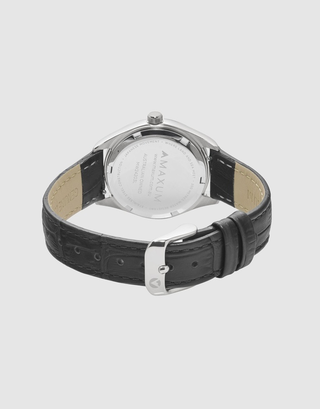 Maxum - Sydney - White Dial, Silver Tone Case & Black Leather Band