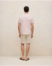 Trenery - Cotton Linen Double Stripe T-shirt in White