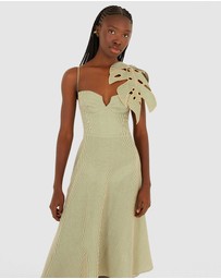 Farm Rio - Striped Monstera Leaf Sleeveless Dress