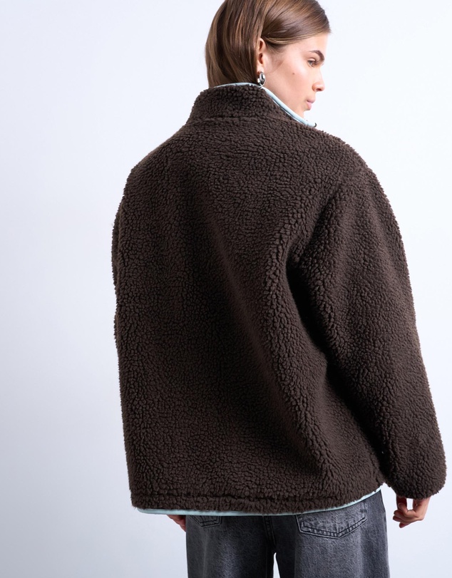 TOPSHOP - Borg Fleece Jacket with Contrast Piping