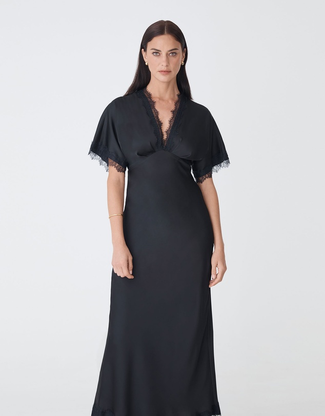 Forcast - Cleo Lace Trim Satin Dress