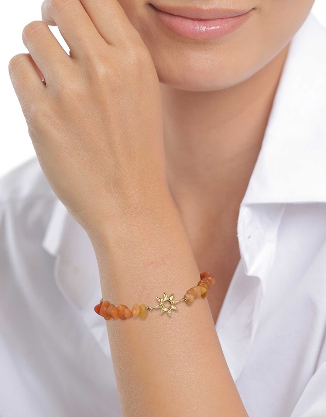 Elli Jewelry - Sunburst Aventurine Bead Bracelet in Gold-Plated 925 Silver