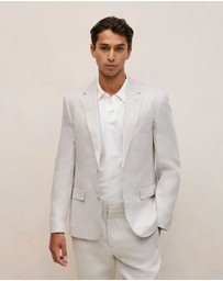 Trenery - Regular Fit Linen Twill Blazer in Stone