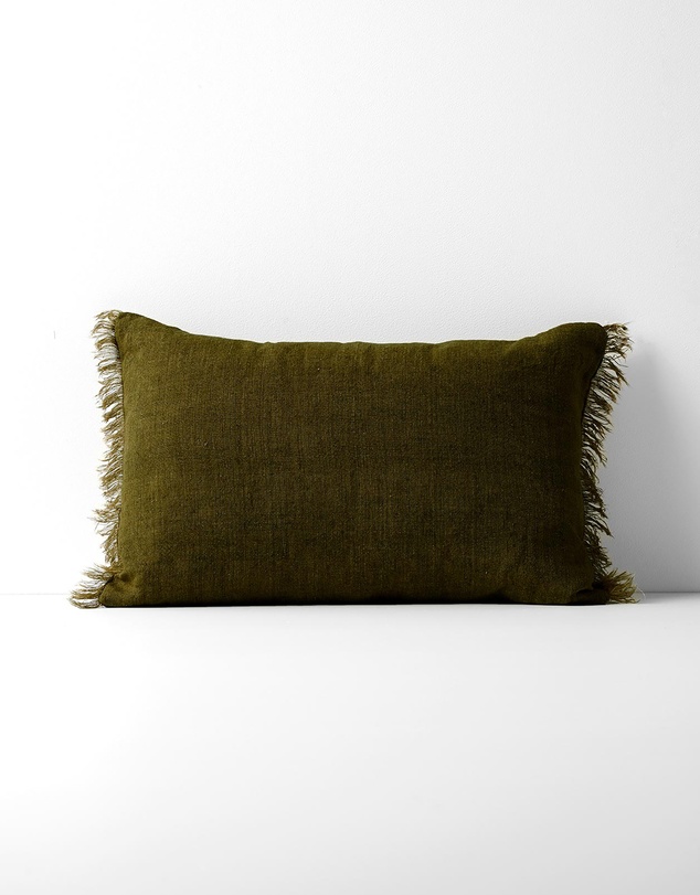 Aura Home - Vintage Linen Fringe Rectangle Cushion